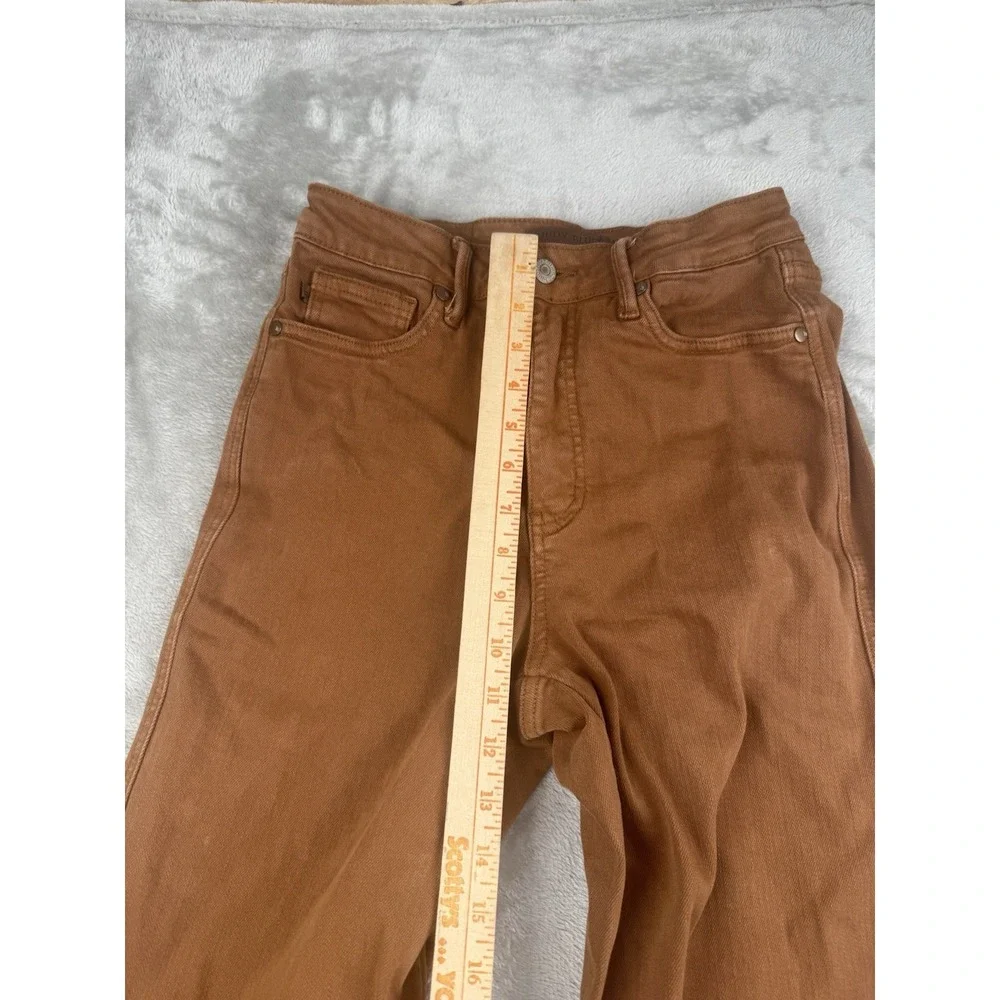 Judy Blue Womens 5/27 Cropped Wide Leg Jeans‎ Brown High Rise Stretch Raw Hem